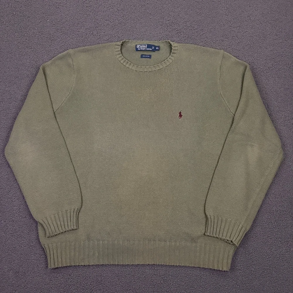 Polo Ralph Lauren Sweater Mens XL Green Knit Cotton Pony Pullover Crew Classic